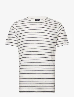 Hackett London LINEN KNIT STRPE TEE - ECRU/NAVY