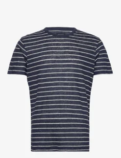 Hackett London LINEN KNIT STRPE TEE - NIGHT NAVY