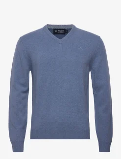 Hackett London LAMBSWOOL V NECK - HORIZON BLUE