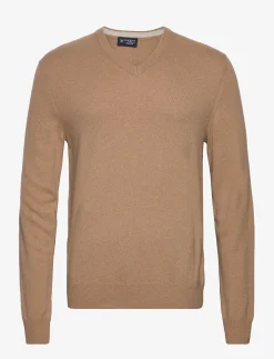 Hackett London MERINO CASH MIX V NCK - CAMEL