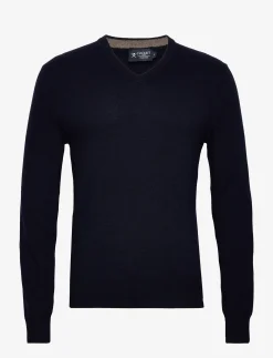 Hackett London MERINO CASH MIX V NCK - NAVY